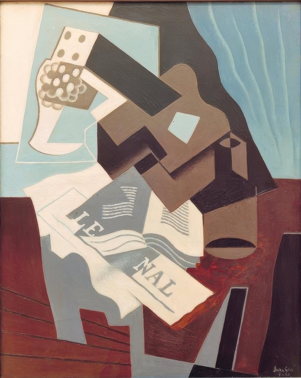 Gitarr, bok och tidning av Juan Gris