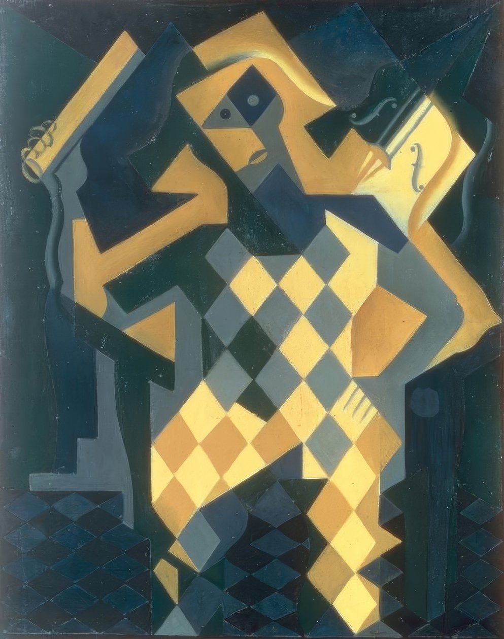 Harlekin på fiol av Juan Gris
