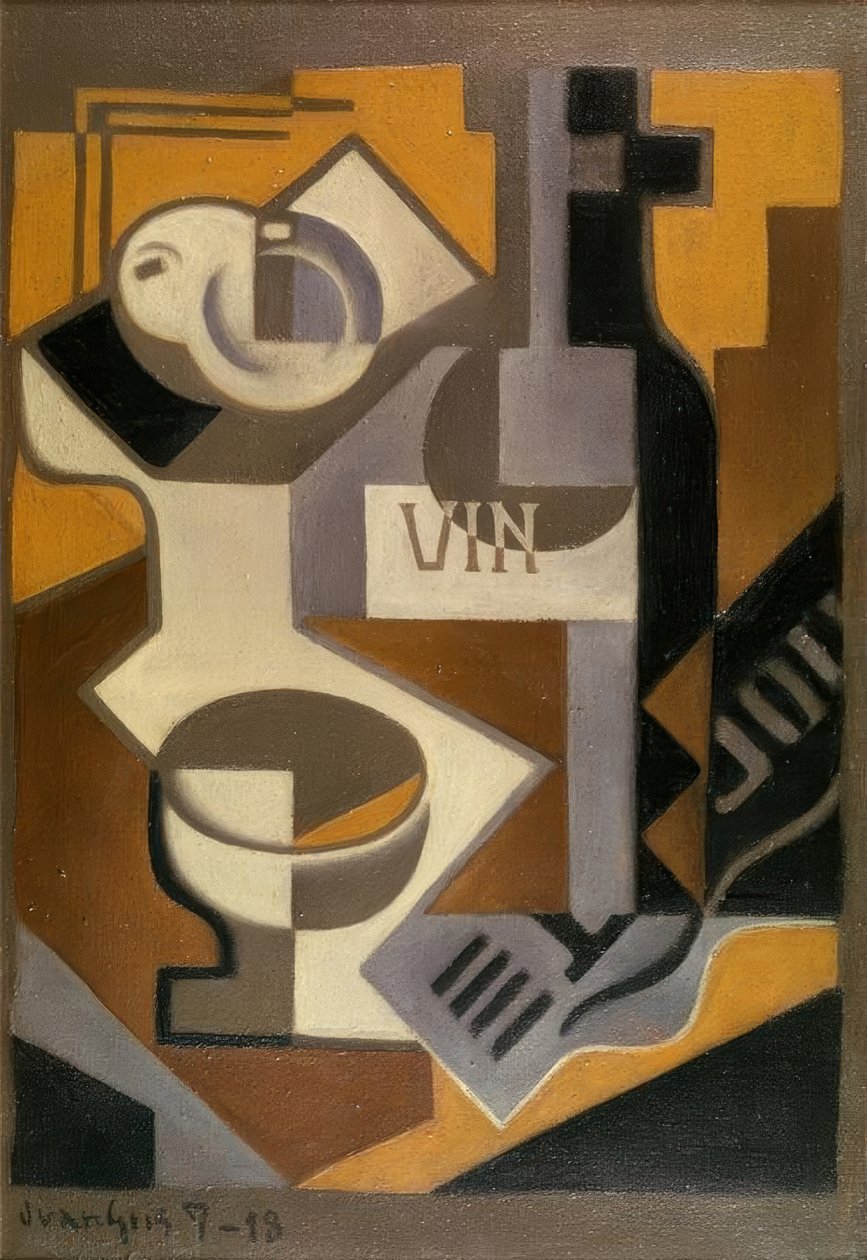 Stilleben med en flaska vin av Juan Gris