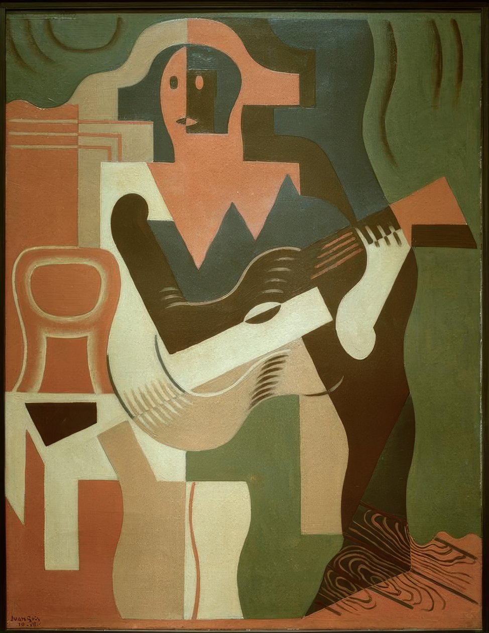Sittande harlekin med gitarr av Juan Gris