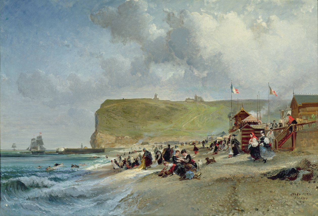 Crinolines on the Beach, Fecamp, 1871 av Jules Achille Noel
