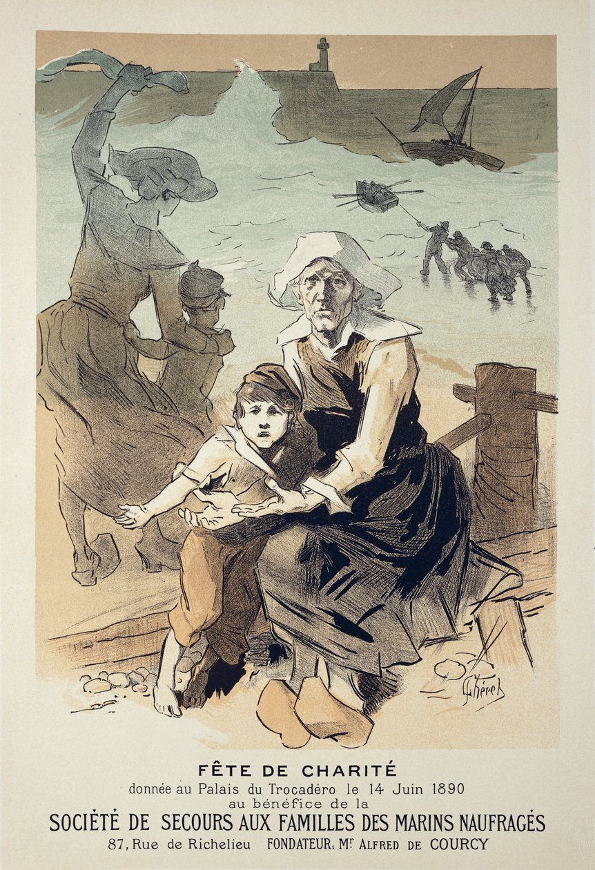 Reproduktion av en affisch som annonserar en "Välgörenhetsfest till förmån för Society for the Relief of Families of Shipwrecked Sailors", Palais du Trocadero, Paris, 1890 av Jules Cheret