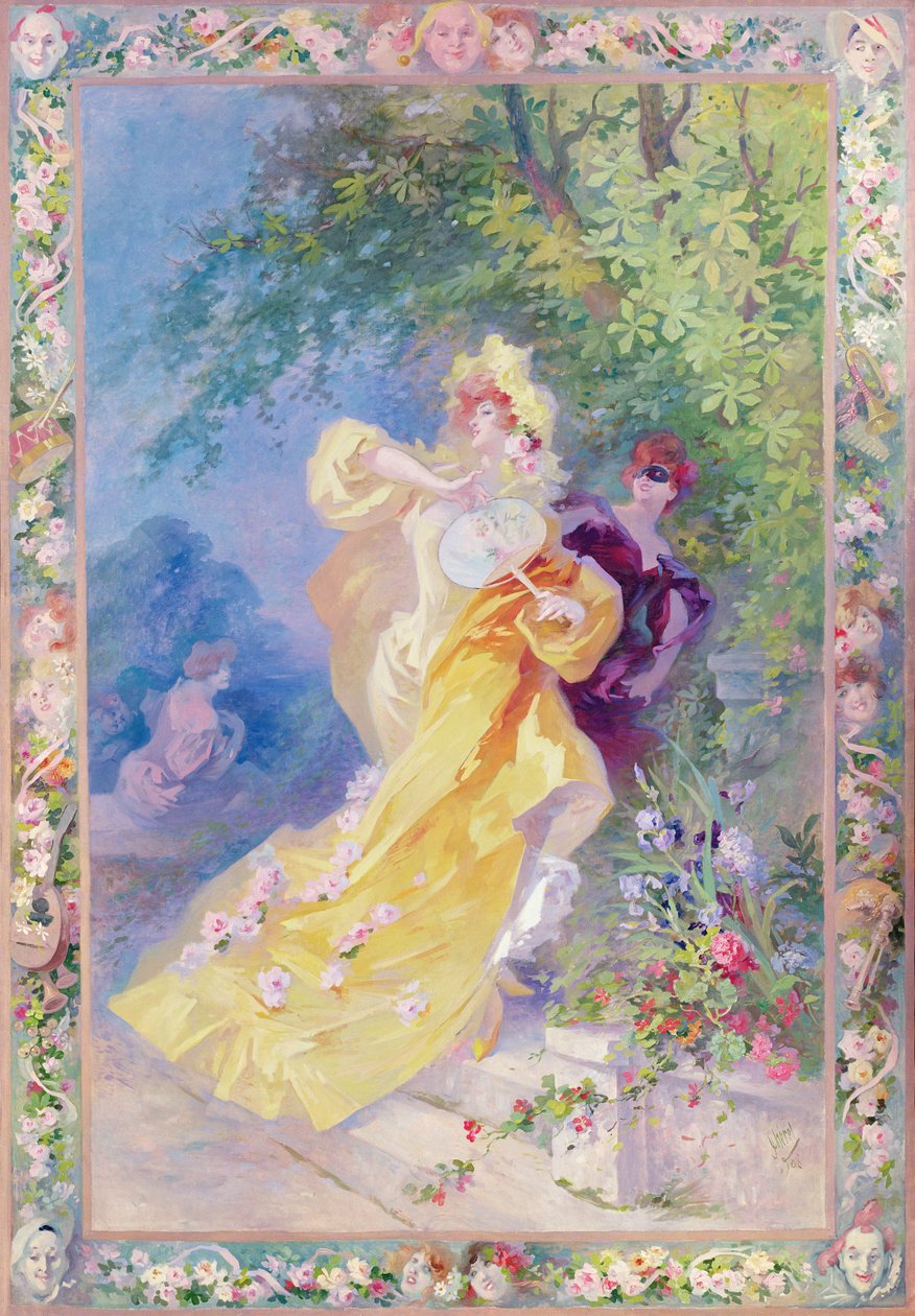 The Yellow Domino, design för en gobeläng eller matta, 1908 av Jules Cheret