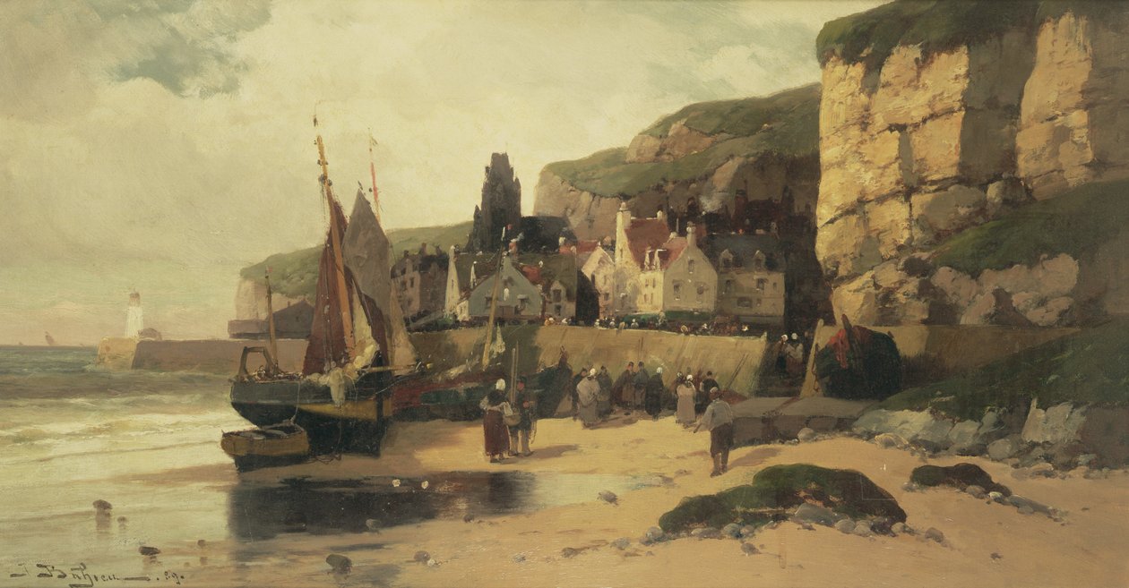 Fiskeby, Normandie, 1889 av Jules G Bahieu