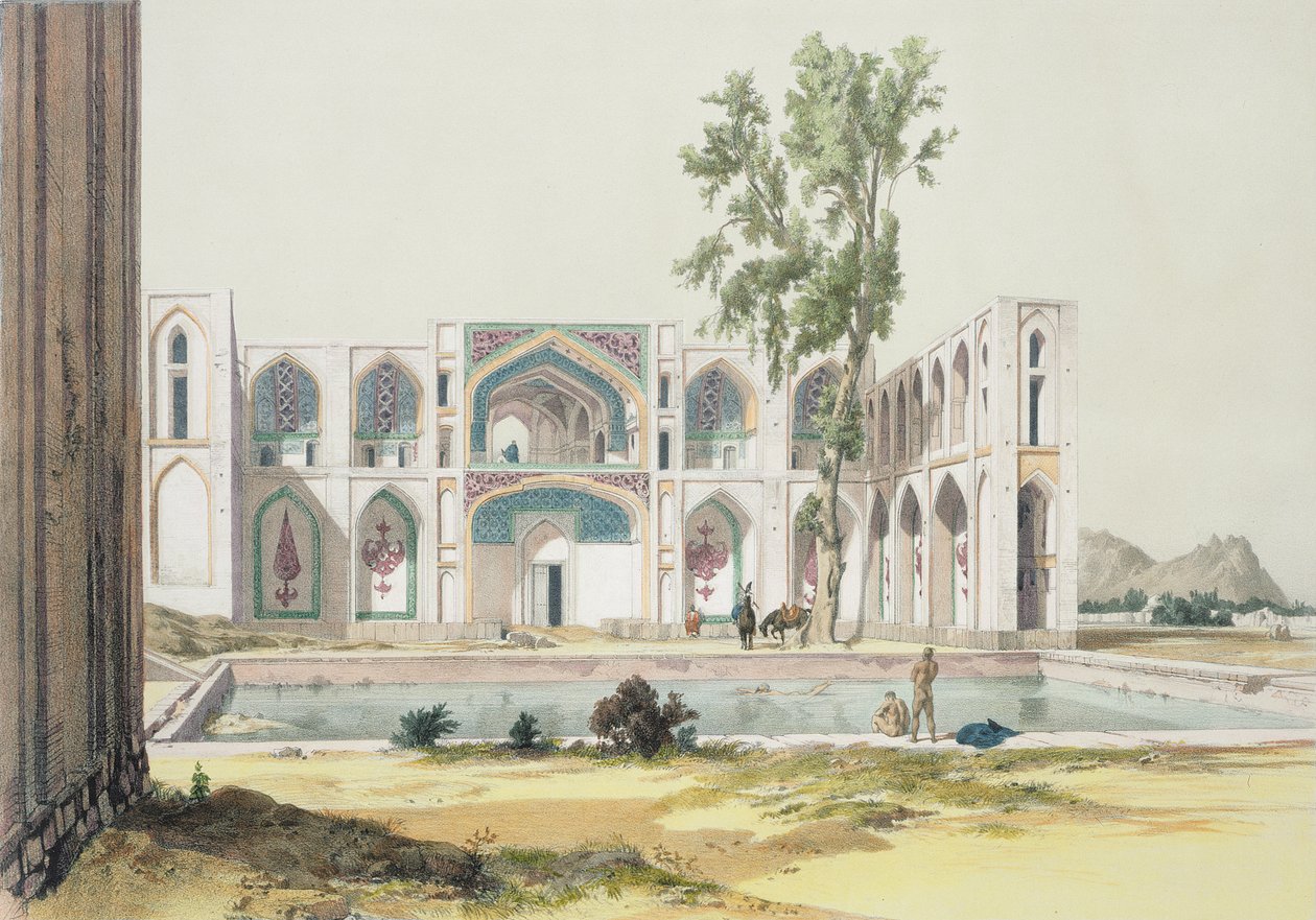 Tchar-Bag-palatset i Isfahan, Persien, plansch 99 från "A Voyage in Turkey and Persia", graverad av konstnären. av Jules Joseph Augustin Laurens