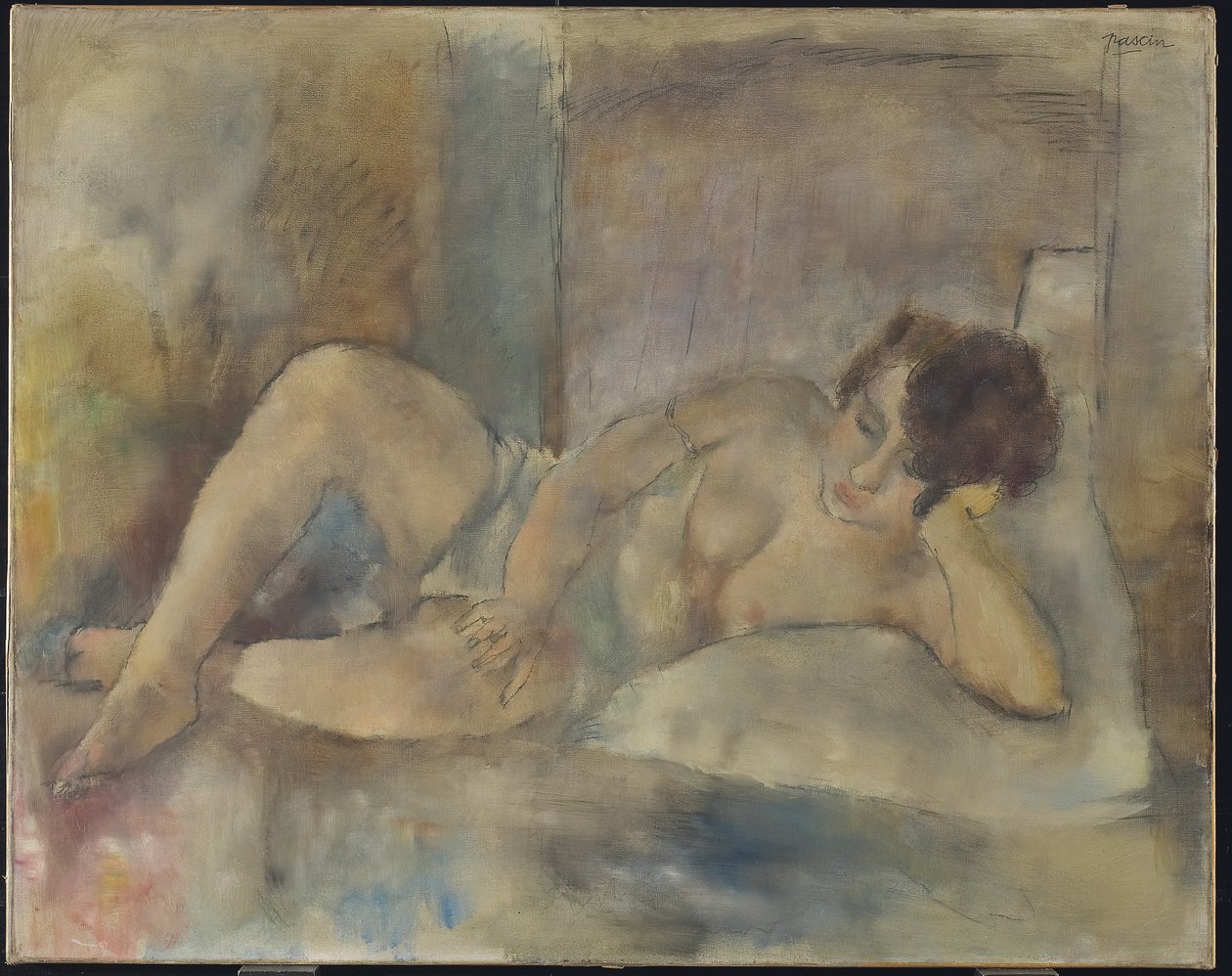 Reclining Nude, c.1920 (olja och grafit på duk) av Jules Pascin