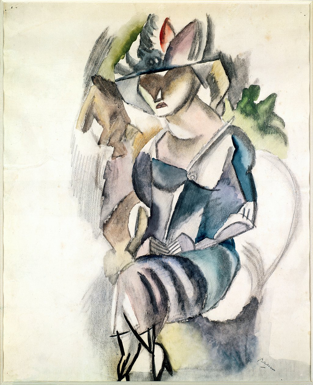 Sittande kvinna, 1917 (wc och penna på papper) av Jules Pascin
