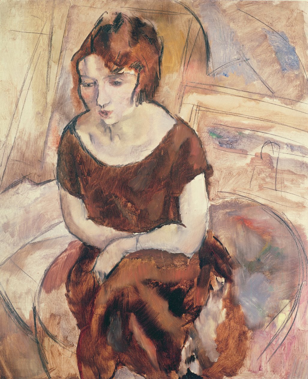 Ung kvinna, 1925 (olja på kartong) av Jules Pascin