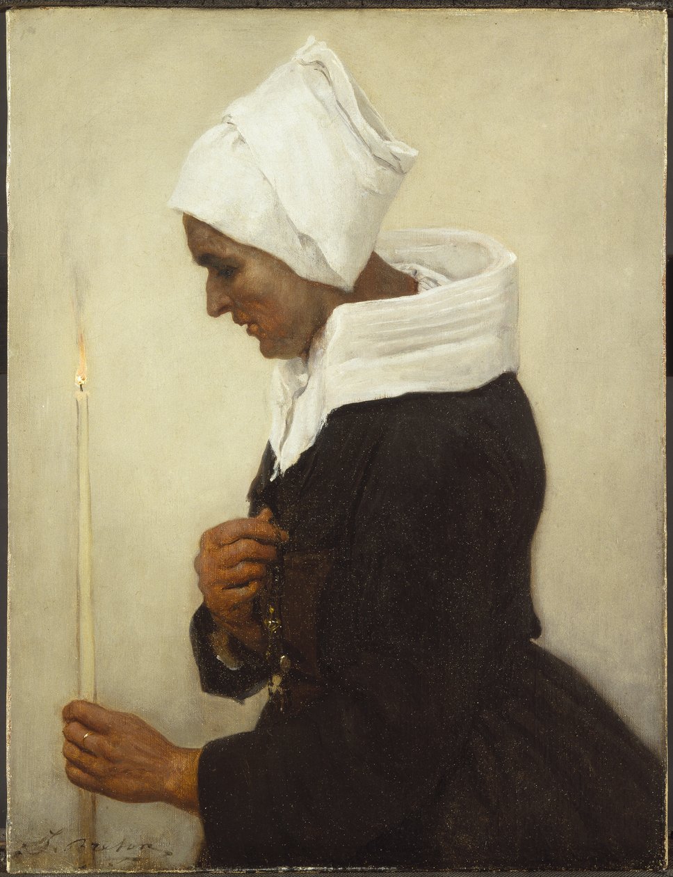 Bretonsk bondkvinna som håller en avsmalning, c.1869 av Jules Breton