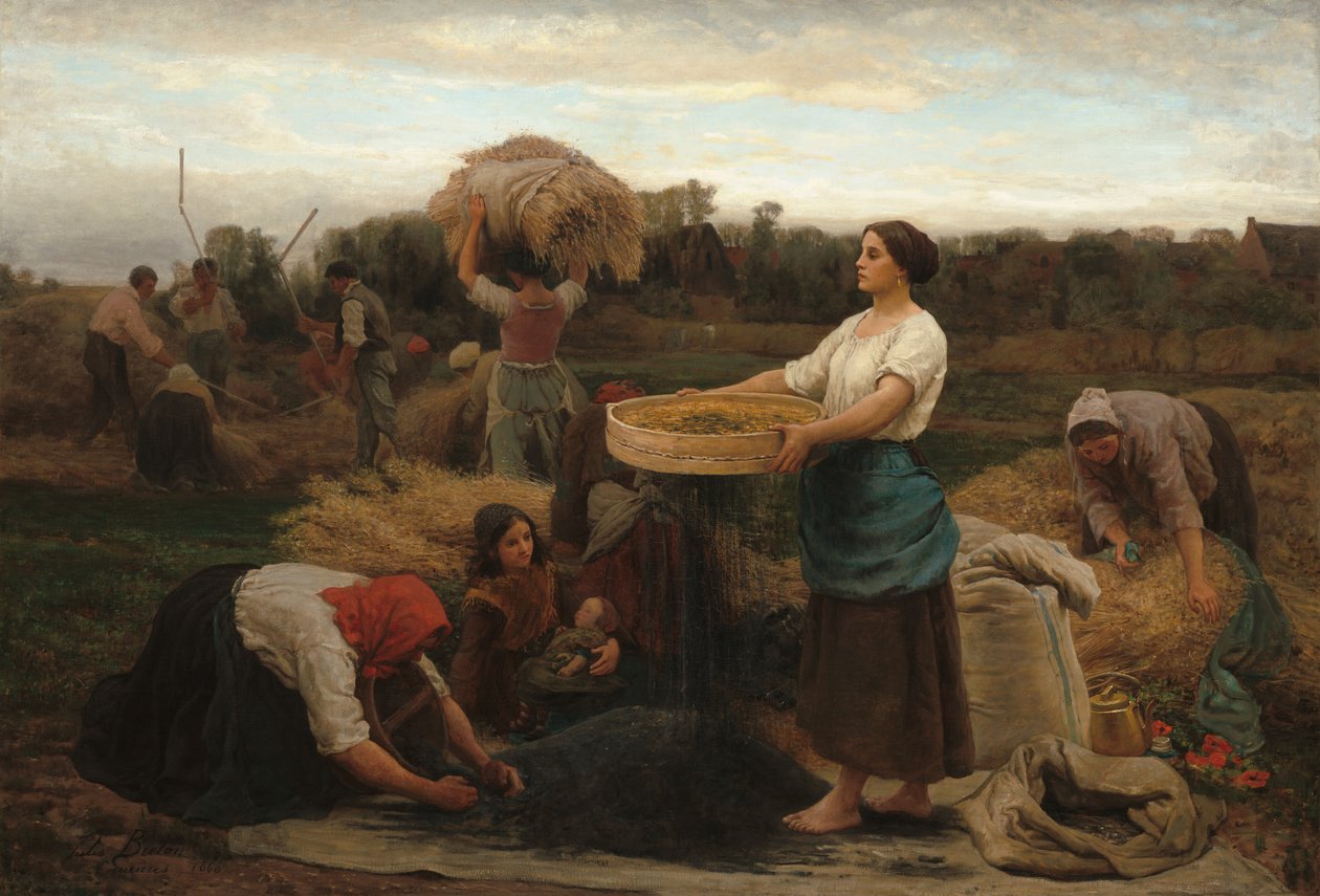 Colza skördar raps, 1860. av Jules Breton