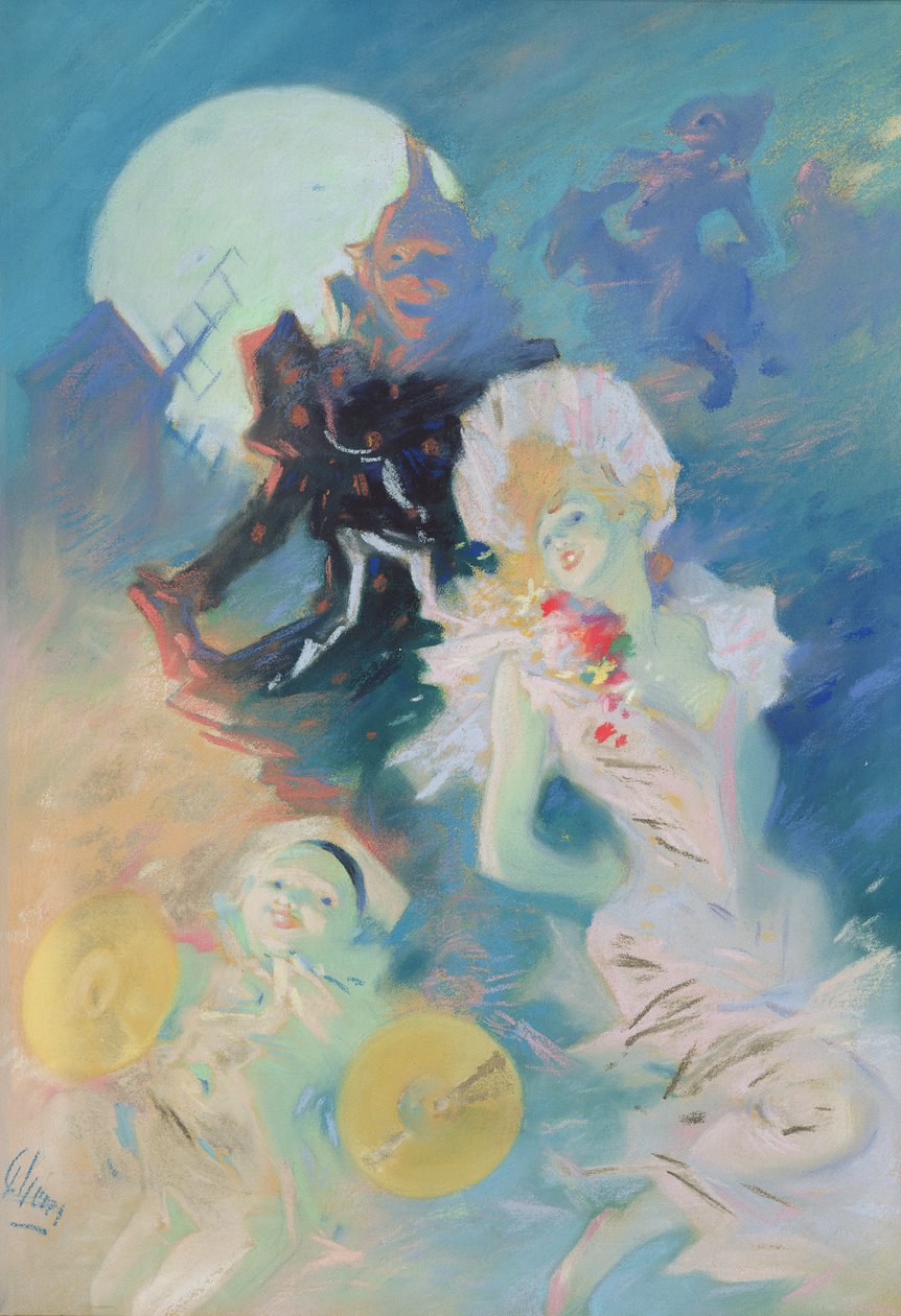 Crazy Happiness (pastell på papper) av Jules Cheret