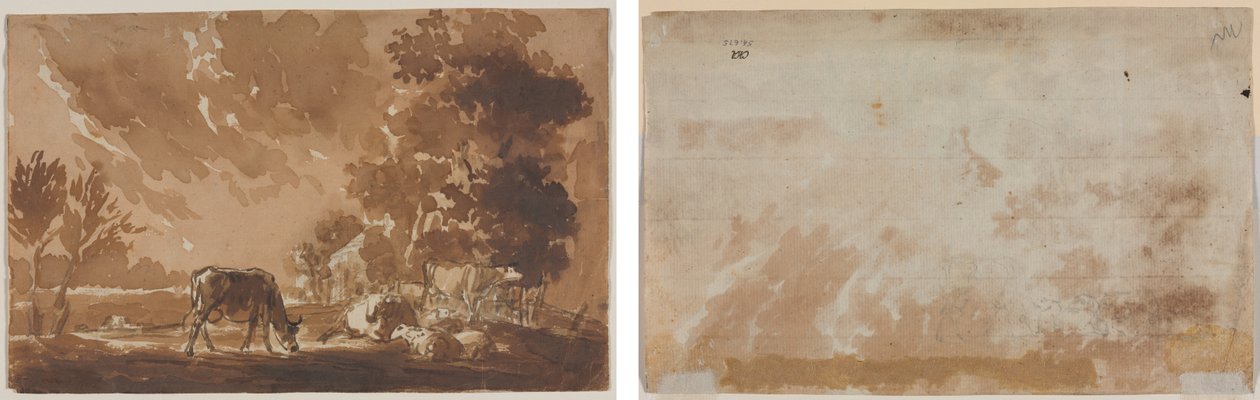 Landskap med boskap (recto) Boskap (verso) av Jules Dupré