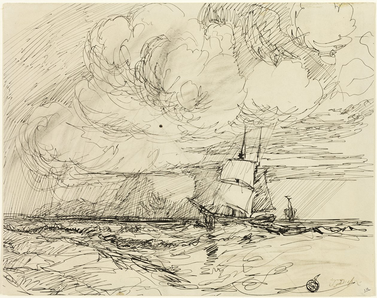 Fartyg till sjöss under storm av Jules Dupré