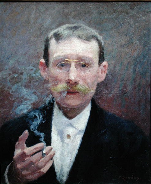 Självporträtt, rökning av Jules Ernest Renoux