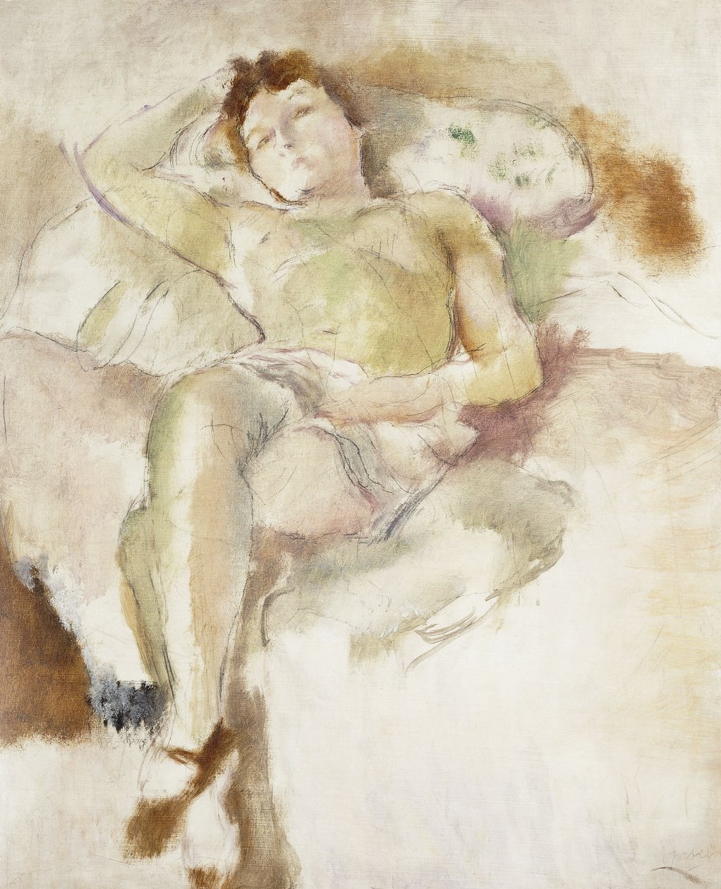 Bobette Liggande; Bobette Allongee, 1927 av Jules Pascin