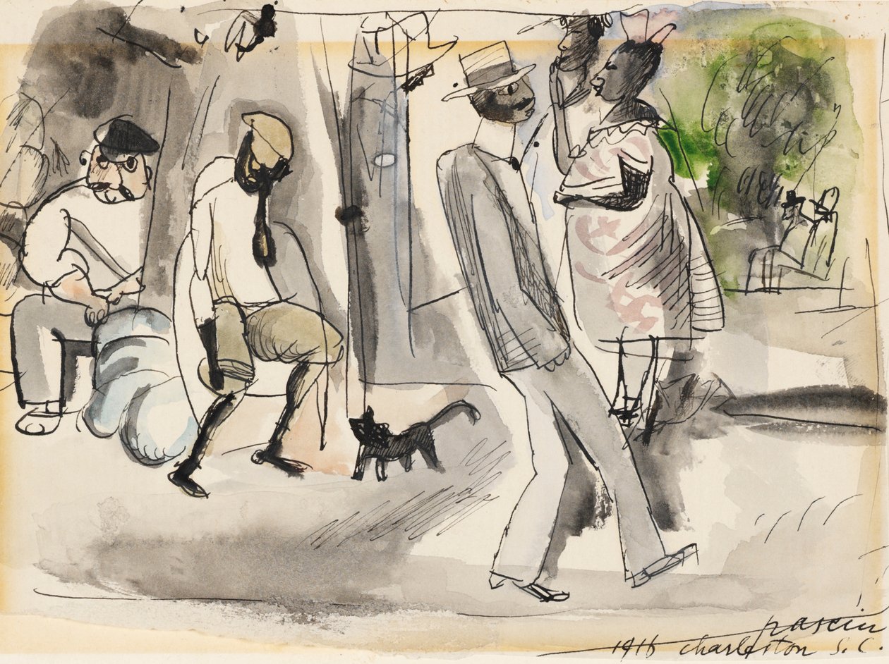 Figurer och katt i parken av Jules Pascin