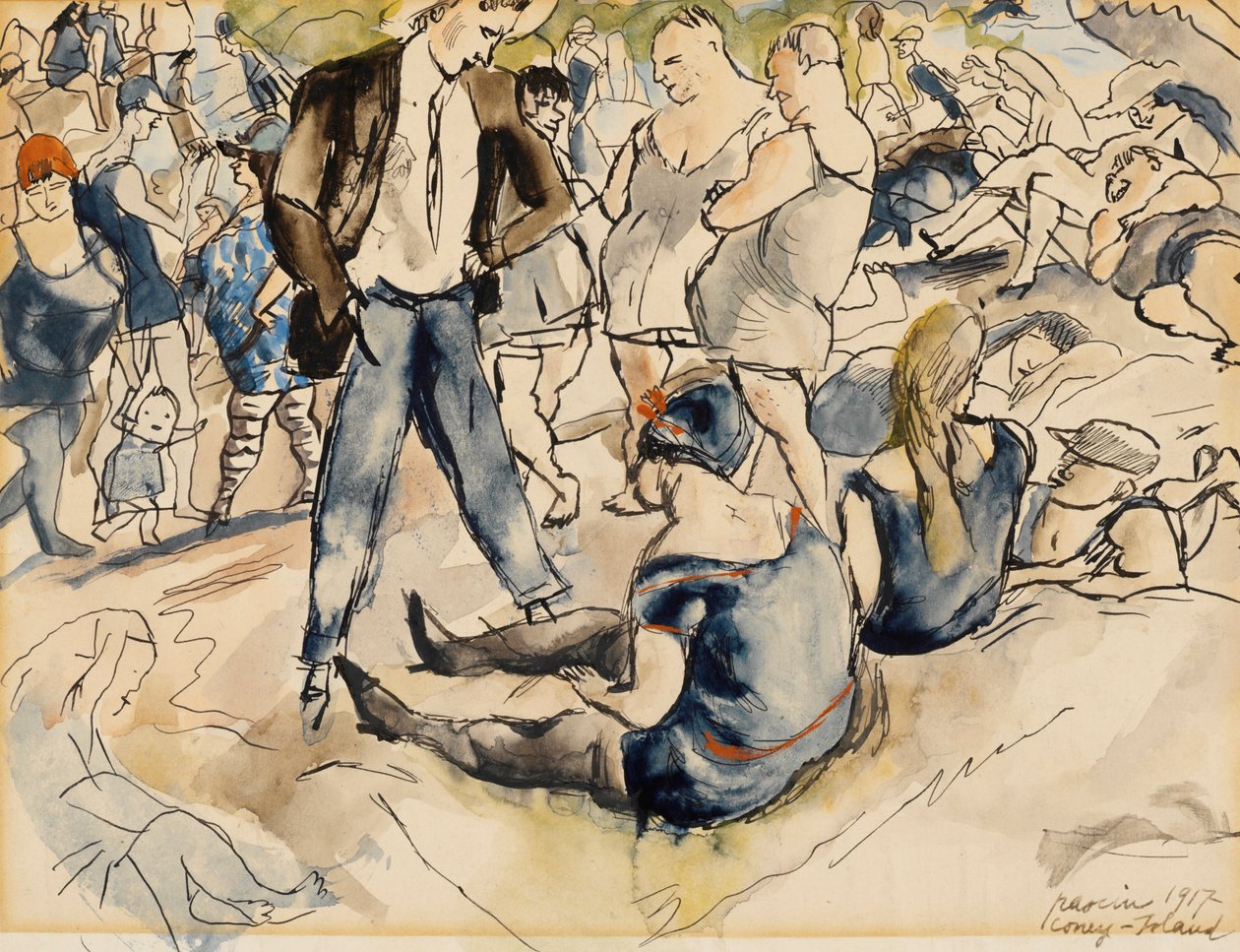 Figurer på stranden, Coney Island av Jules Pascin