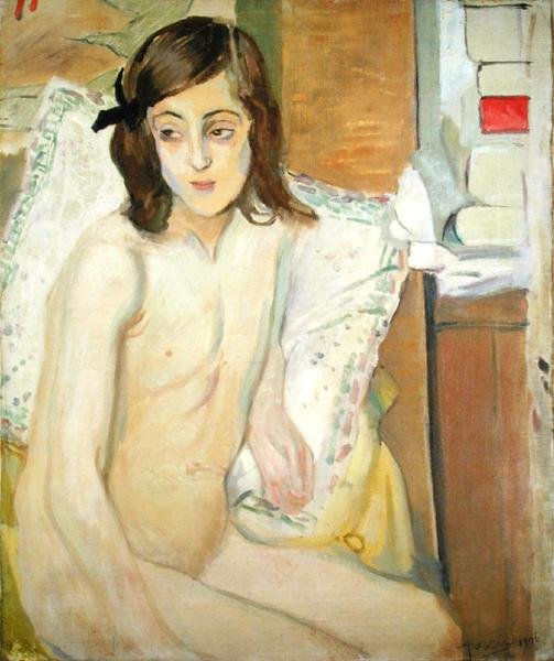 Naken ung flicka (olja på duk) av Jules Pascin