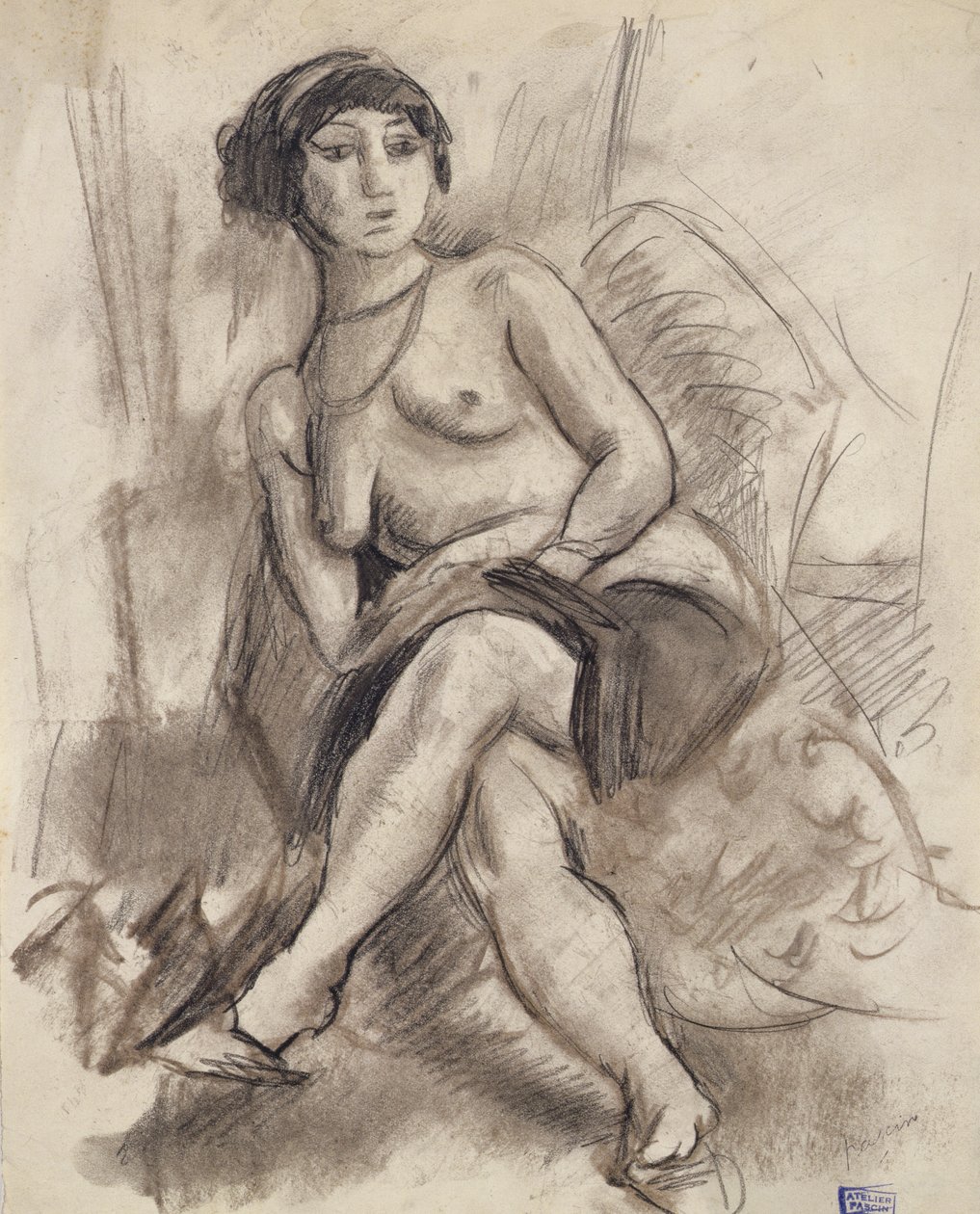 Sittande nakenmodell av Jules Pascin