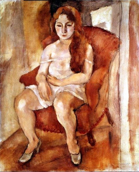 Sittande kvinna (olja på duk) av Jules Pascin