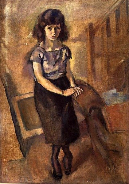 Stående ung kvinna, ca 1920 (olja på duk) av Jules Pascin