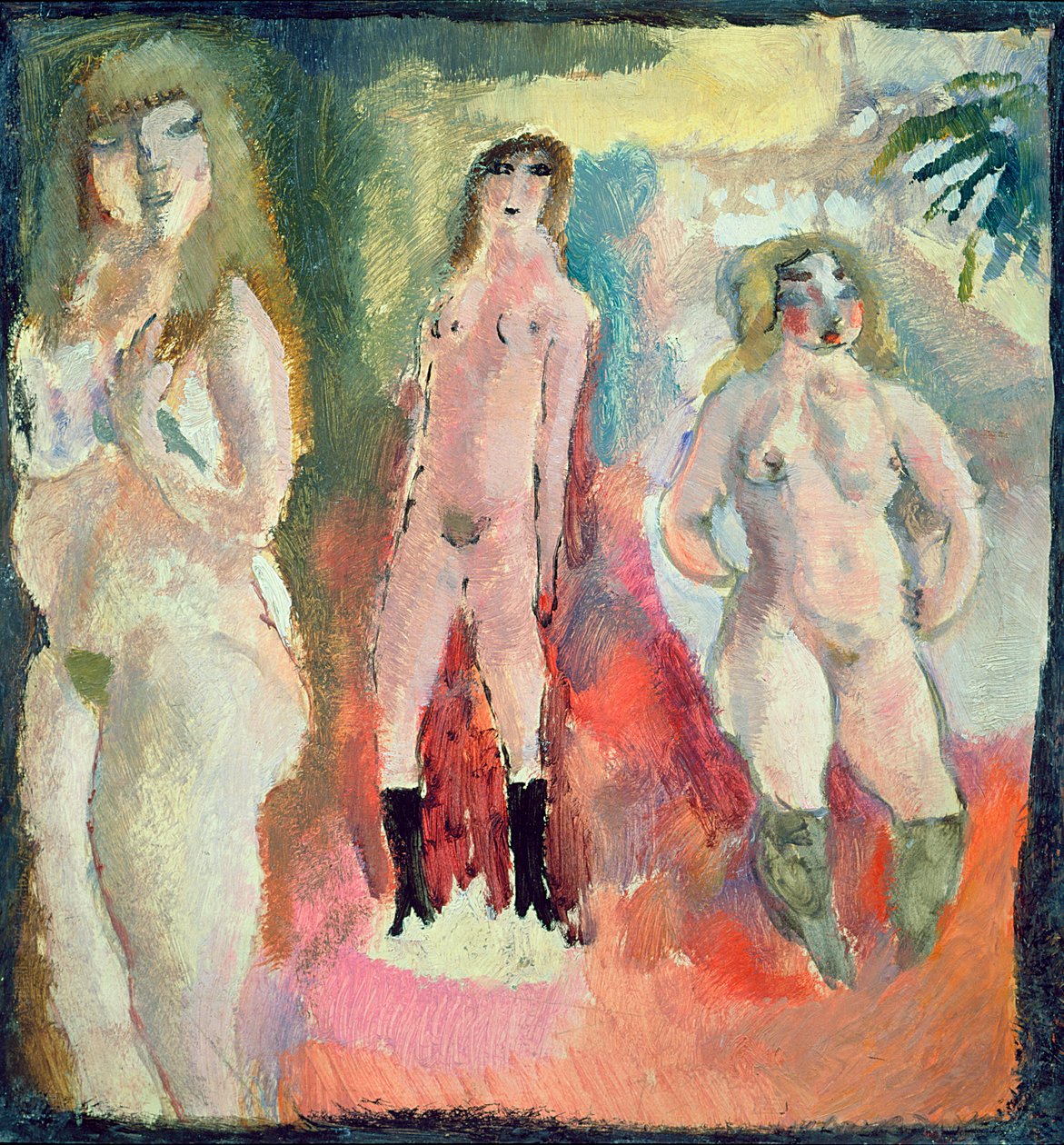 Tre nakna kvinnor, 1909 (olja på kartong) av Jules Pascin