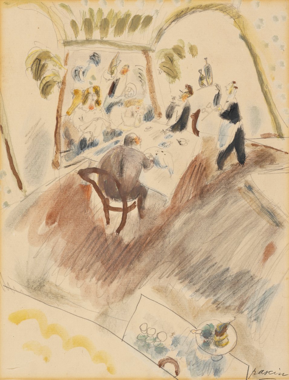 Två män middag (wc på papper) av Jules Pascin