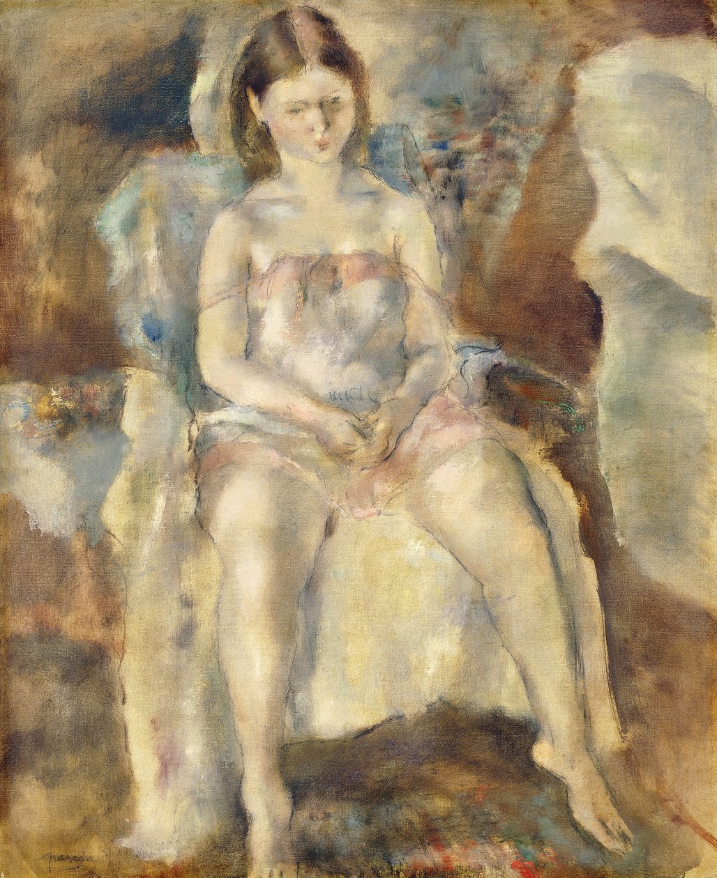 Ung flicka sitter av Jules Pascin