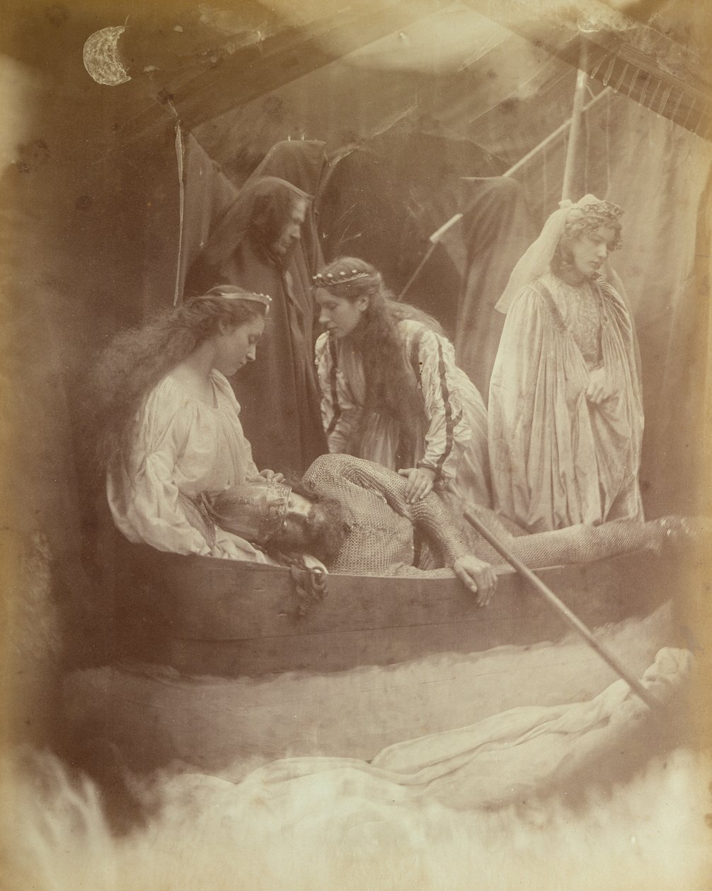 Kung Arthurs bortgång, illustration från Alfred Tennysons "Idylls of the King", 1874 (karbontryck) av Julia Margaret Cameron