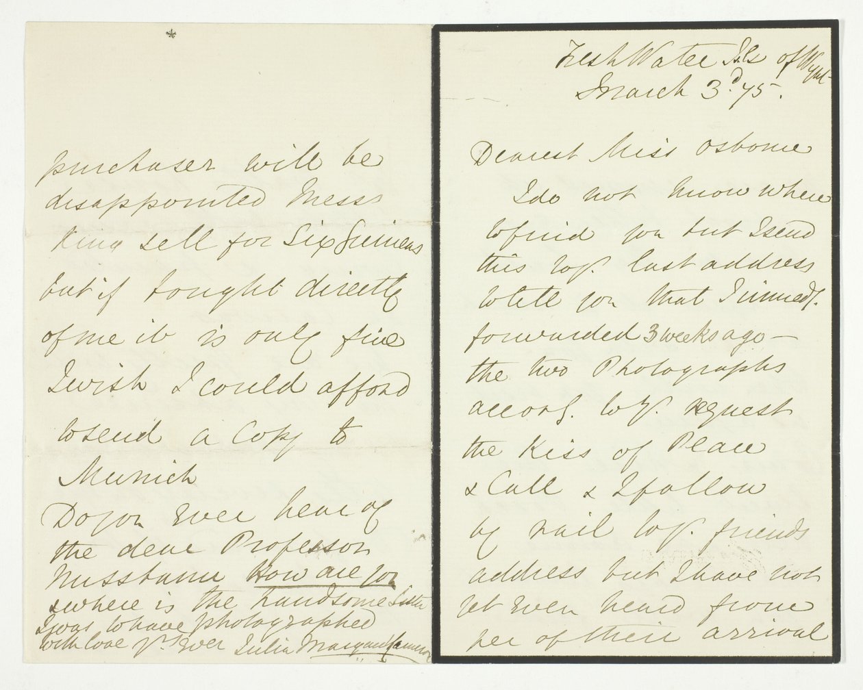 Autografiskt brev av Julia Margaret Cameron