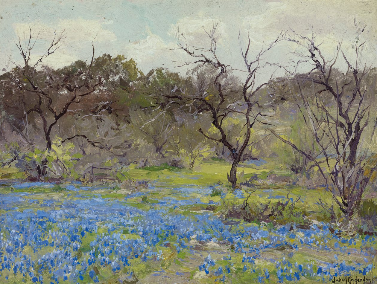 Early Spring Bluebonnets and Mesquite, 1919 av Julian Onderdonk