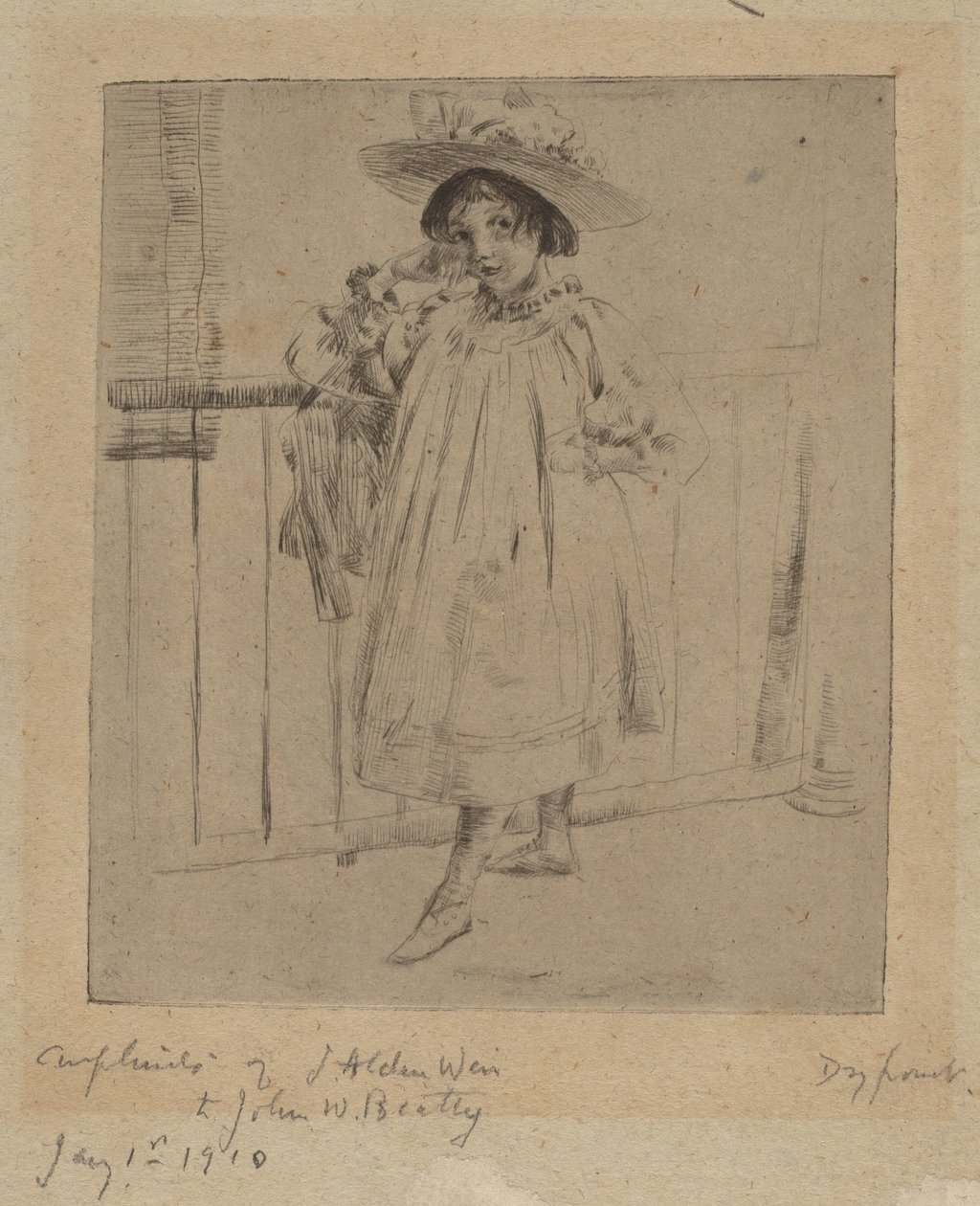 Ung flicka med stor hatt av Julian Alden Weir