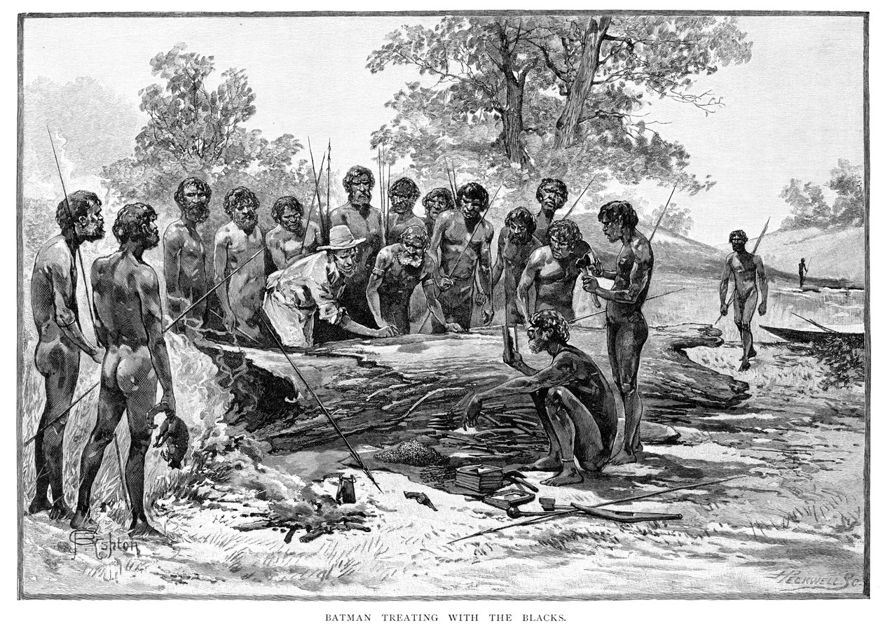 Batman Treating with the Blacks, 1835, 1886. av Julian Ashton