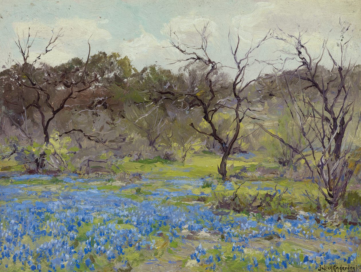 Tidig vår - Bluebonnets och Mesquite av Julian Onderdonk