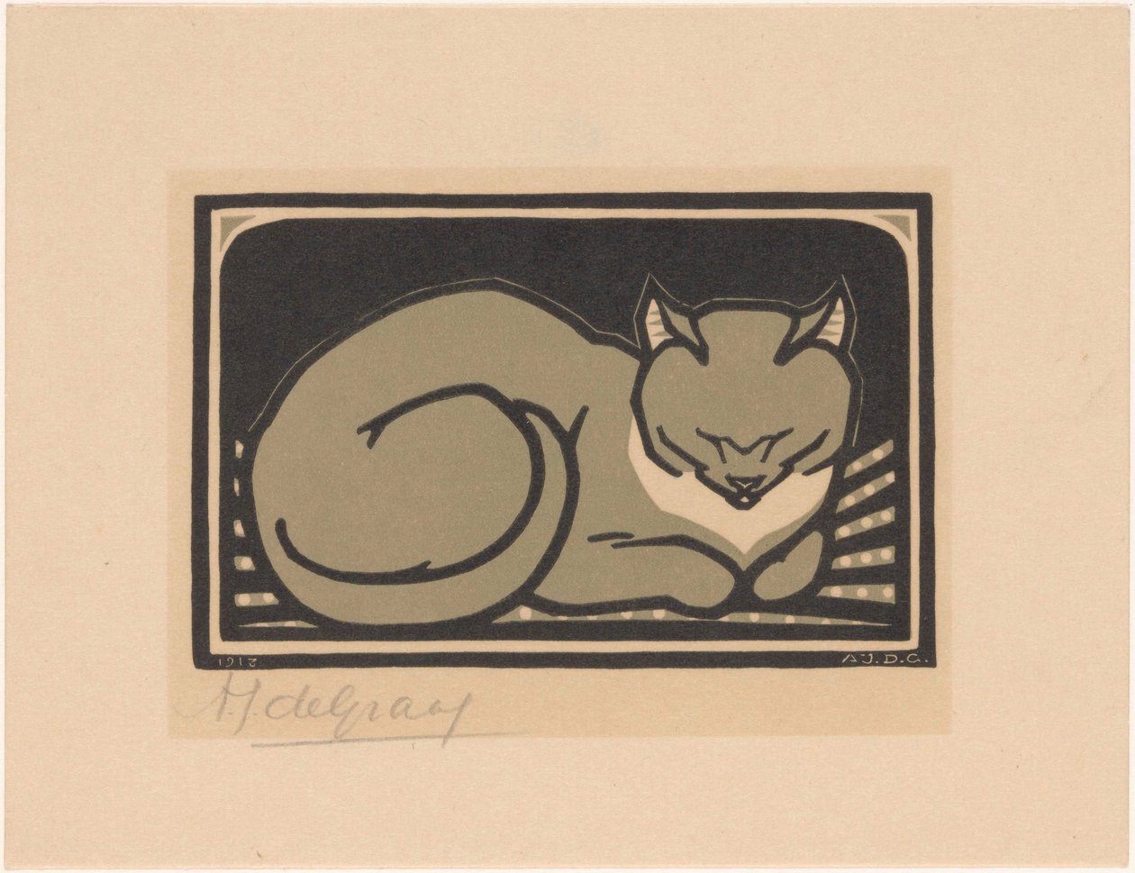 sovande katt av Julie de Graag (signed by artist)