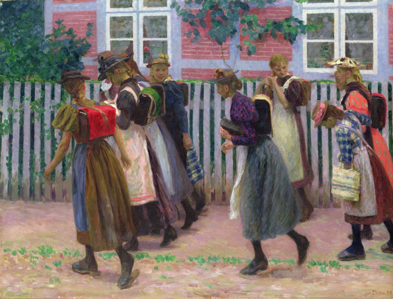 Flickor på väg till skolan, 1899 av Julius August Friedrich Theodor von Ehren