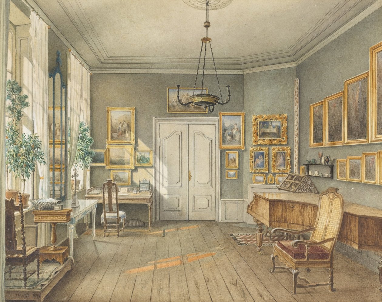 Fanny Hensels (född Mendelssohn) musikrum av Julius Eduard Wilhelm Helfft