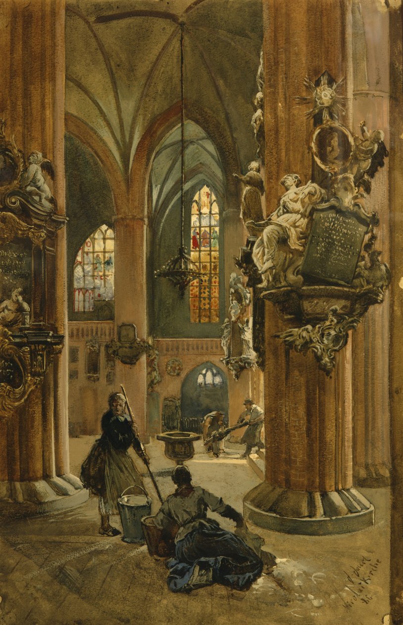 Interiör av St. Nicholas-kyrkan, Berlin, 1886 (wc på papper) av Julius the Younger Jacob