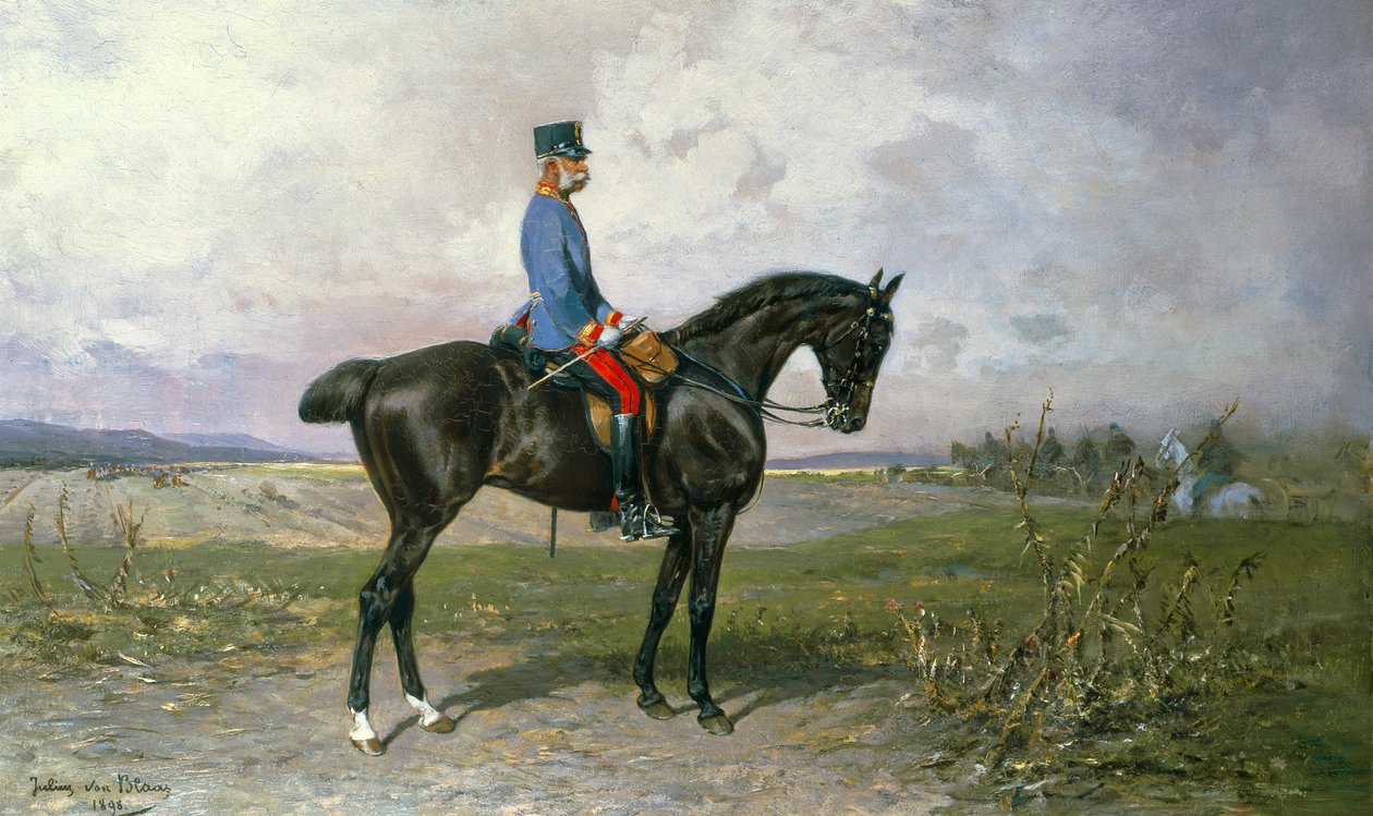 Kejsar Franz Josef I på sin österrikiska häst, 1898 av Julius von Blaas  
