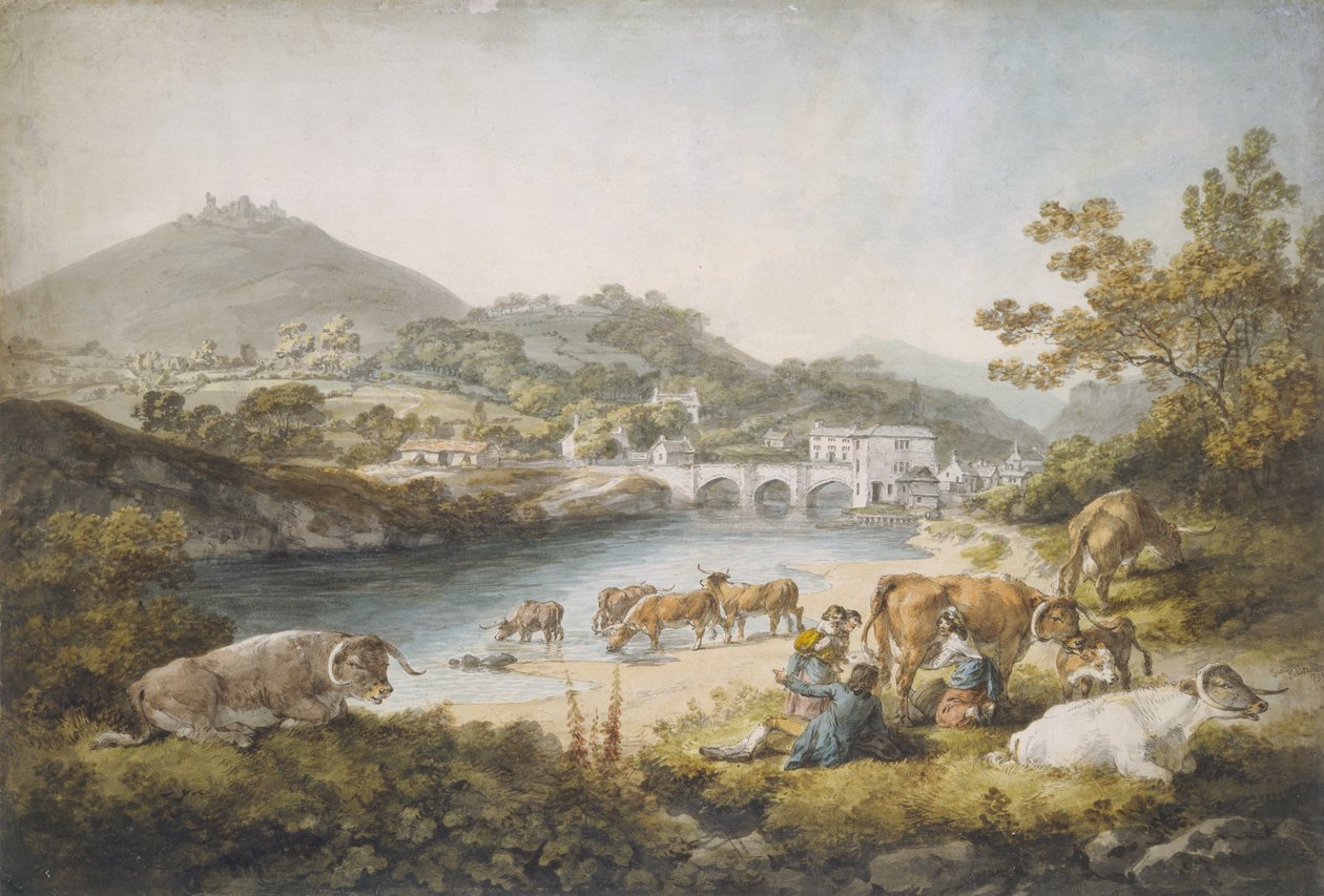 Llangollen och Dinas Bran av Julius Caesar Ibbetson