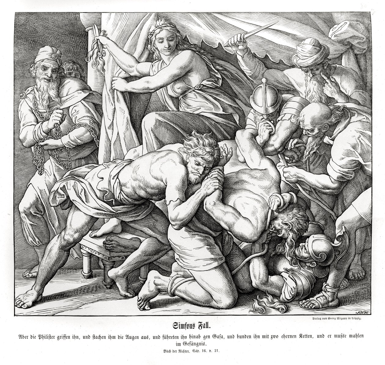 Simsons fall, domare av Julius Schnorr von Carolsfeld