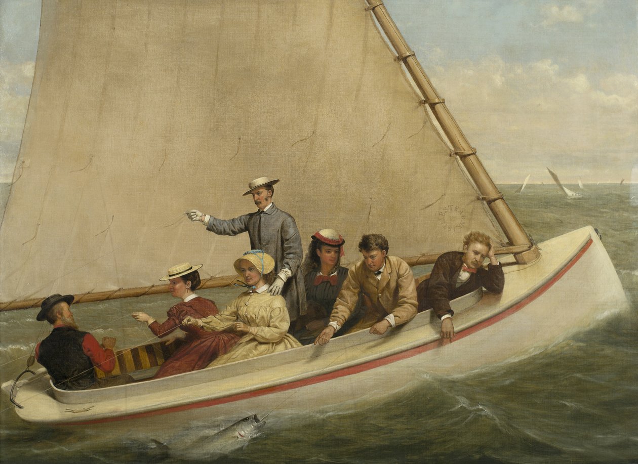 Fiske i en katbåt i Great South Bay, 1871 av Junius Brutus Stearns