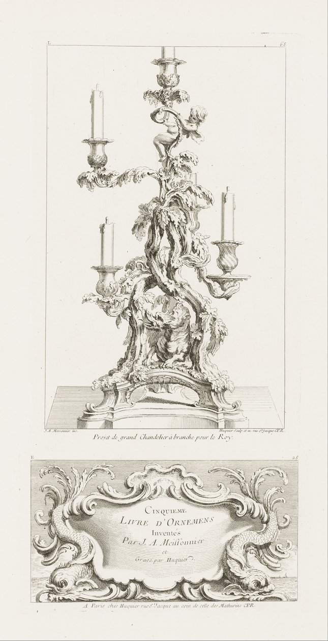 Projet de grand Chandelier à branche pour le Roy., Chandelier à cinq branches avec un dragon, 2nd Pl... av Juste Aurèle Meissonnier