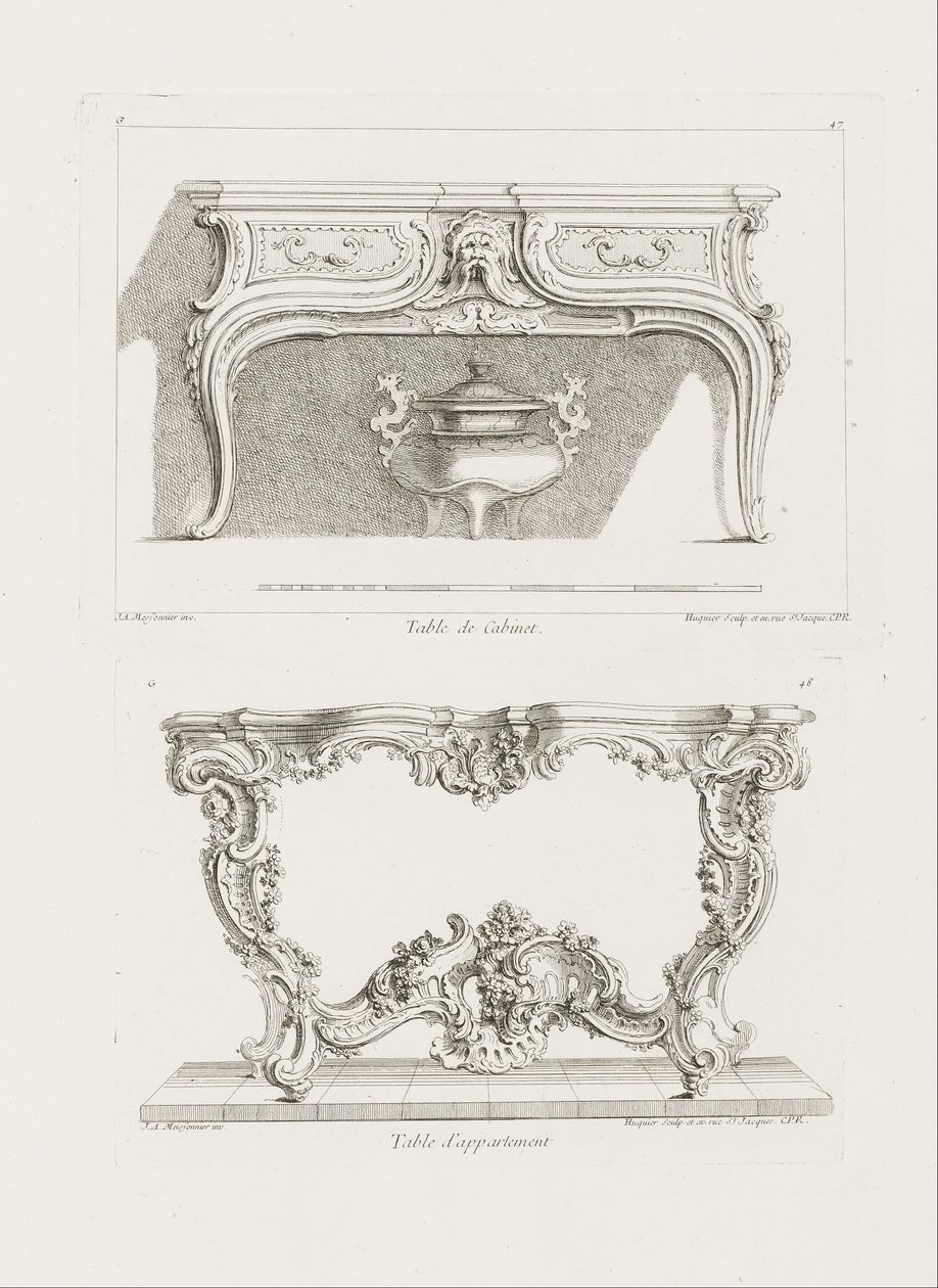 Table de Cabinet., 6th Plate (Study for a Table), pl. 47 in Oeuvre de Juste-Aurele Meissonnier av Juste Aurèle Meissonnier