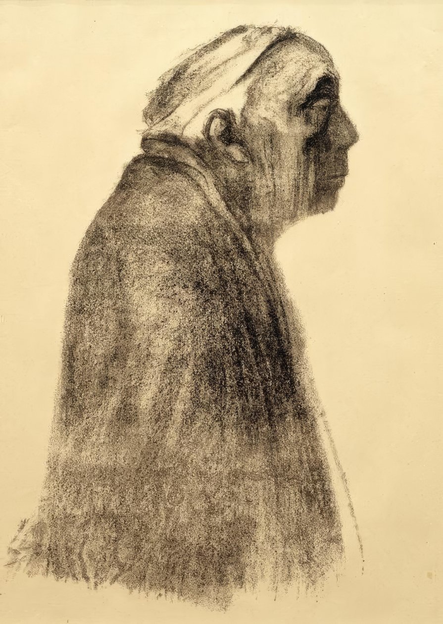 Självporträtt i profil till höger av Käthe Kollwitz