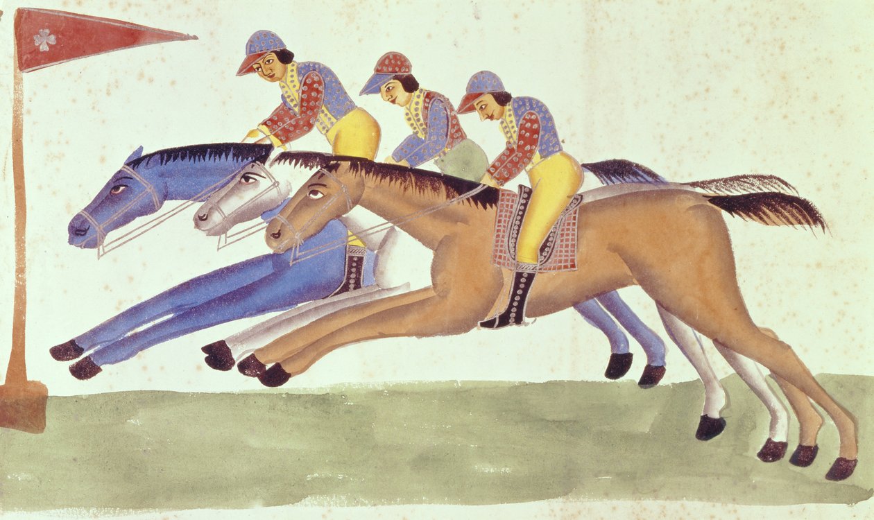 Hästkapplöpning i Bengal, ca 1830 av Kalighat School