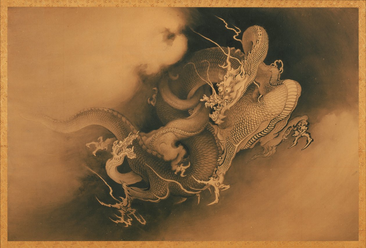 Two Dragons in Clouds av Kano Hogai