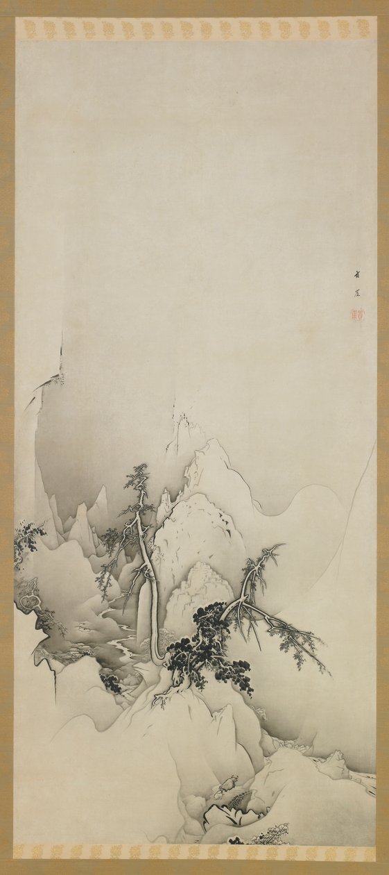 Vinterlandskap: en ravin, Meiji-eran, 1883. av Kano Hogai