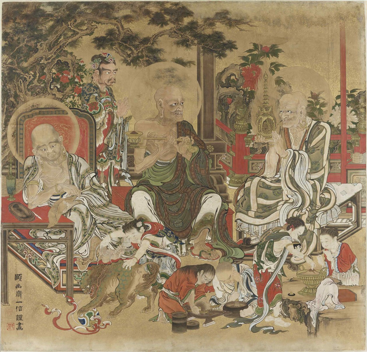 De sexton Arhats Juroku Rakan. av Kano Kazunobu