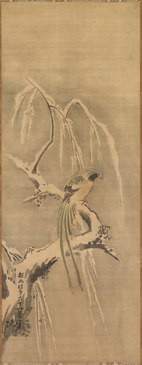Kinesisk fågel på snöladdad gren, 1600-talet. av Kanō Tan’yū